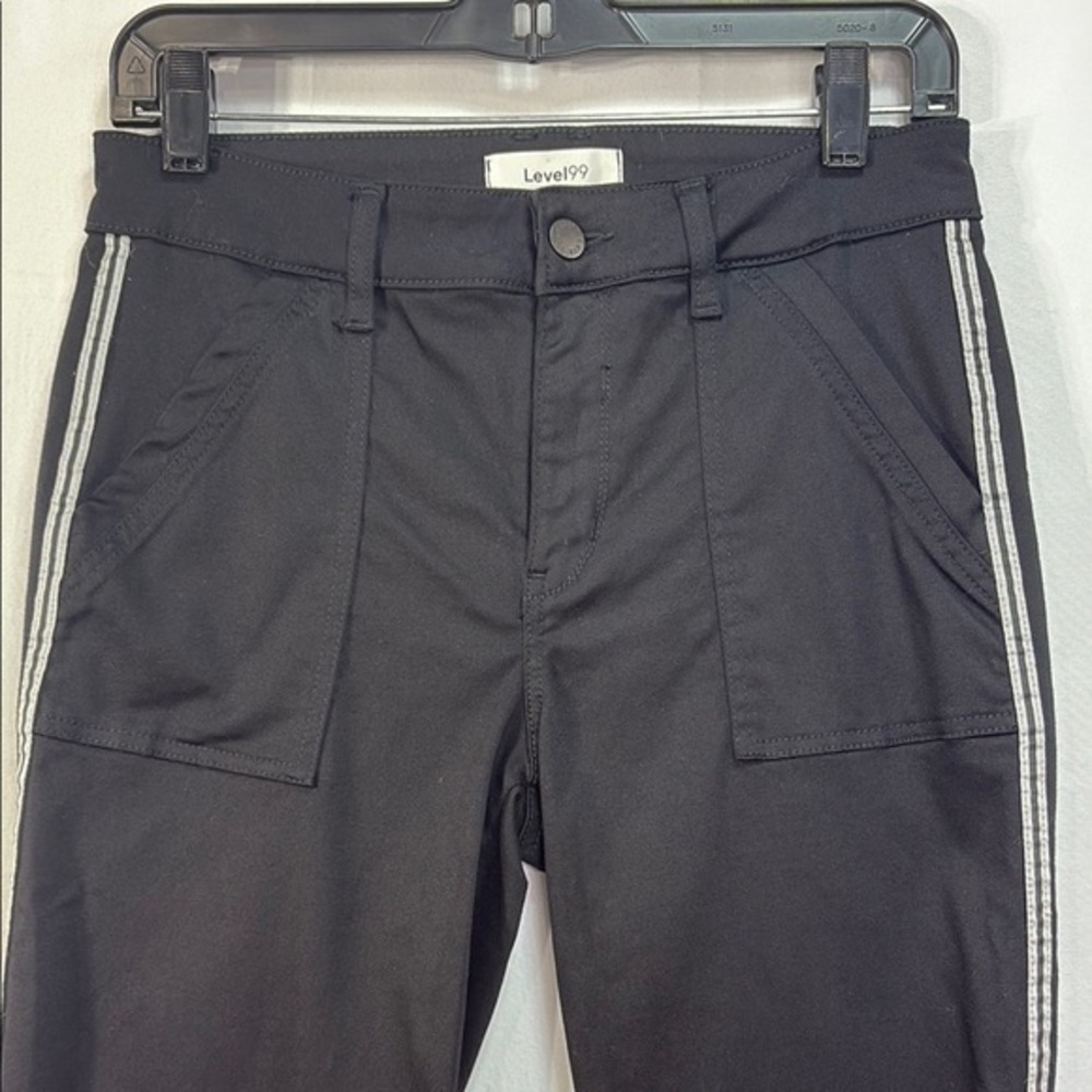 🥽Level 99 Black Track Joggers with grosgrain striped ribbon down the sides